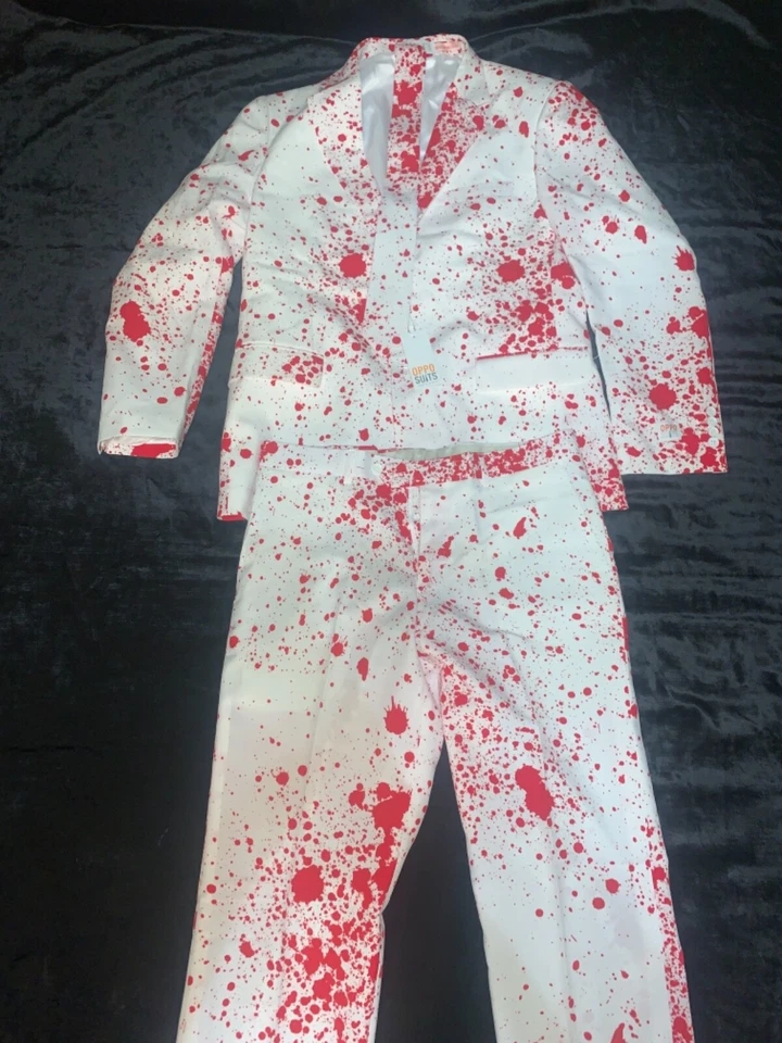 New Oppo Suits White 3 Piece Blood Splatter Suit Halloween Costume ,See Measurem - Image 2 of 4