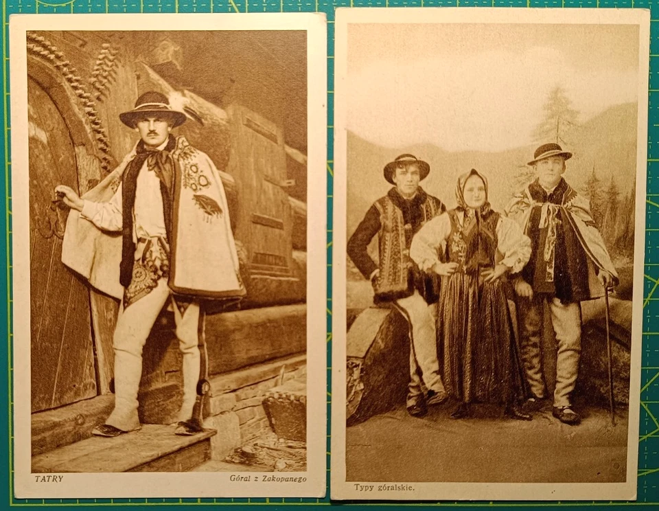 Polland postcard 1930, Tatry Typy Goralskie, Types of Gorals, unused - Image 2 of 4