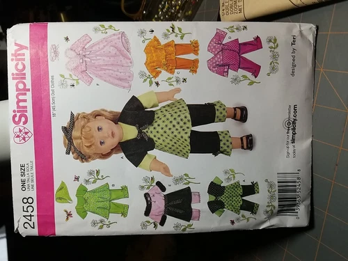 Simplicity 2458 Sewing Pattern Clothes For 18" Dolls Pants Shirt Dress cut