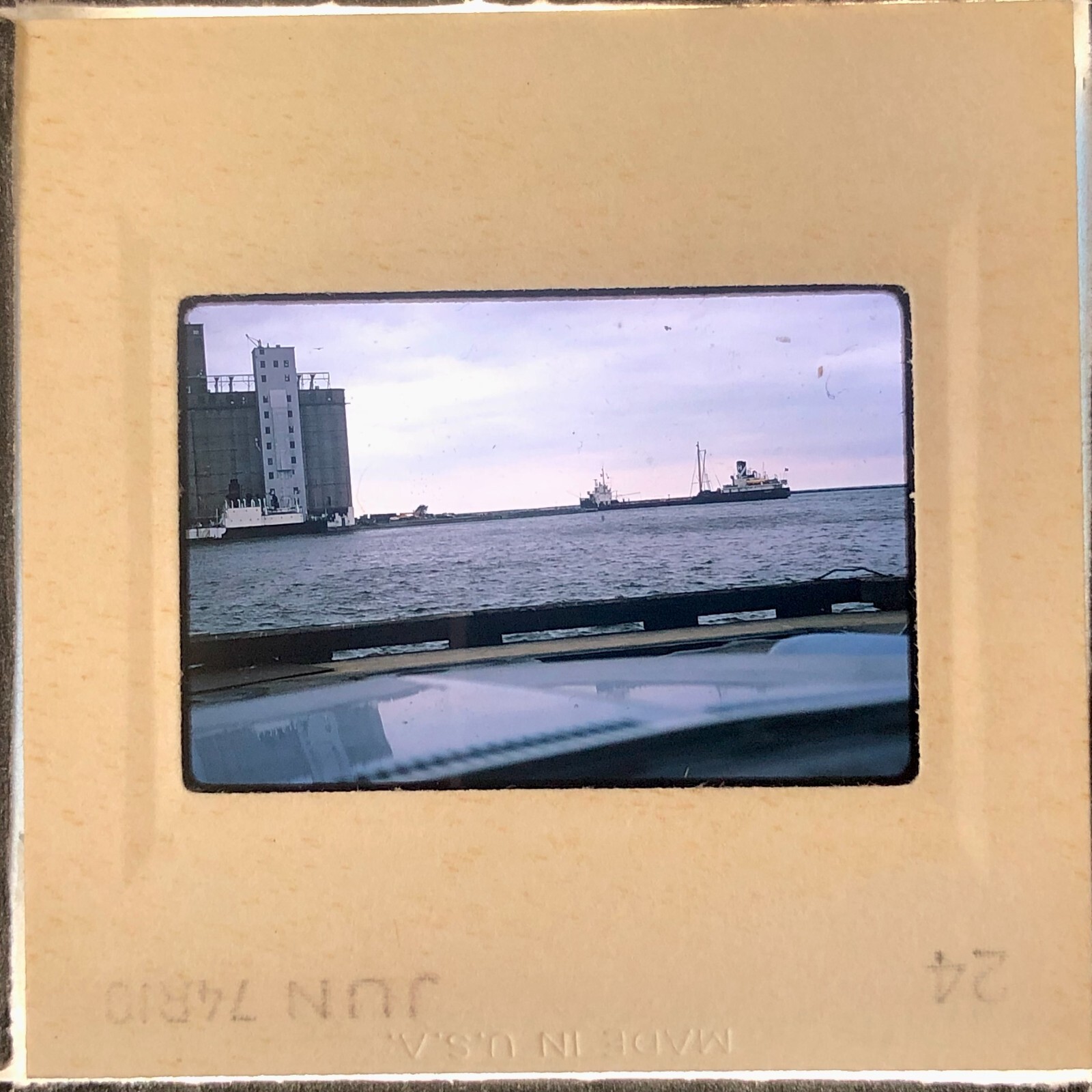 T051_021 35mm Slide 1974 N.Y. Port of Oswego Ship at the Grain Elevators