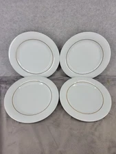 Set of 4 Bernardaud Limoge Corinthe Dinner Plate White Porcelain Silver Trim 10"