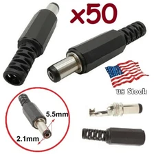 50-Pack 5.5x2.1mm *9 Male Solder DC Power Barrel Tip Plug Straight Connectors