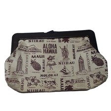 Hawaiian Kiss Latch Clutch Change Purse Island Landmarks Hula Pineapple Surf Vtg