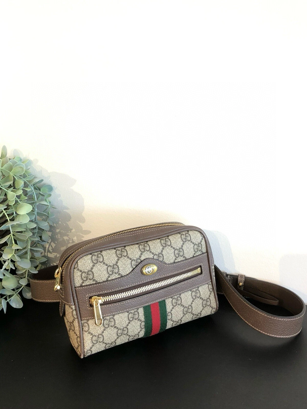 SAC CEINTURE CUIR TOILE OPHIDIA LOGO GUCCI GG POITRINE 85/34 AUTHENTIQUE
