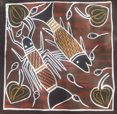 Aboriginal Art , Painting ,  OutBack Australia, Top End, Barramundi , Kakadu - Afbeelding 1 van 6
