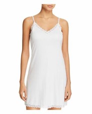 Natori FEATHERS ESSENTIALS White Lace Trim Jersey Knit Short Gown Chemise - XL