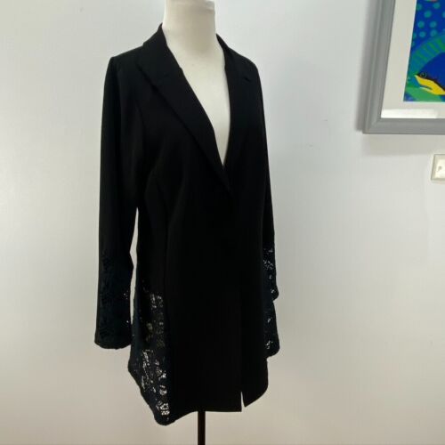 MOTTO SIZE 10 -12 WOMENS BLACK STRETCH KNIT BUTTON UP LONGLINE JACKET FITTED - Picture 6 of 10
