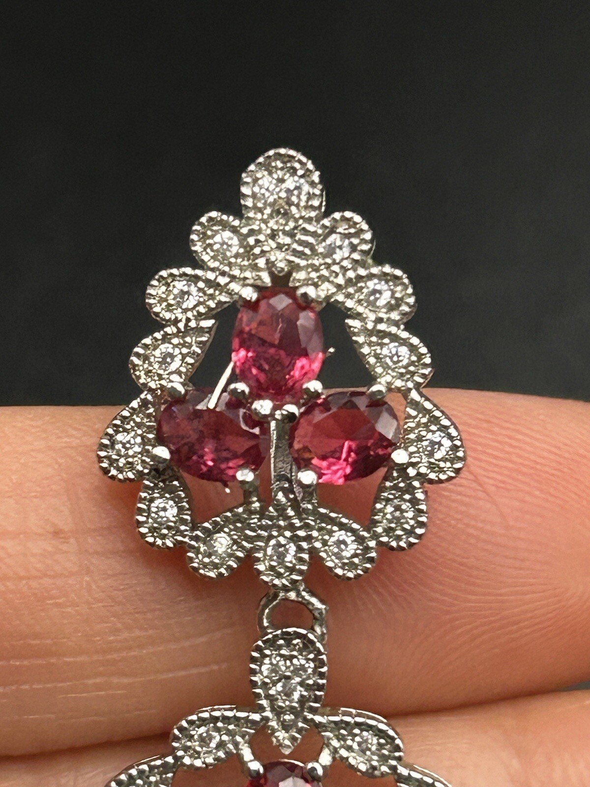 Sterling Silver .925 Synthetic Ruby Rhinestone Pe… - image 4
