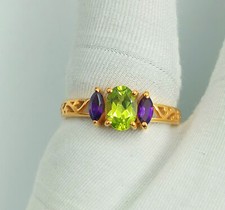925 Sterling Silver Natural Cut Peridot Amethyst Gemstone Handmade Ring