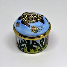 HALCYON DAYS ENAMEL BOX - SEA TURTLE - JELLYFISH & STARFISH - SEASHELLS & CORAL