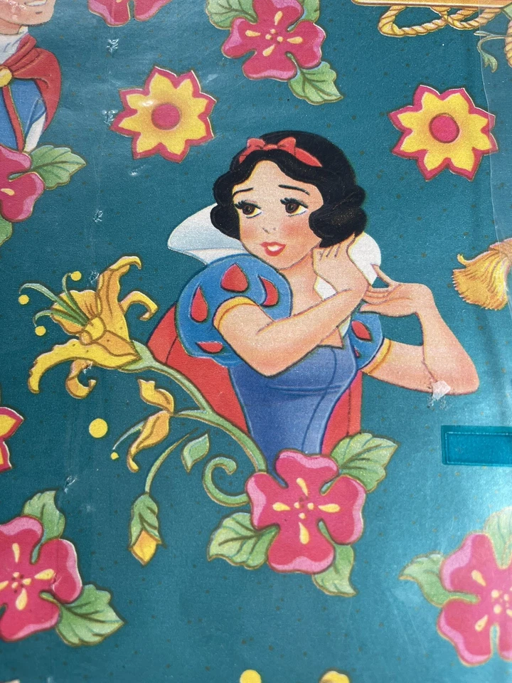 Envoltura de regalo vintage de Walt Disney Blancanieves Bambi Birds 2 hojas verde azulado 20"x24" nueva Foto 3 de 4