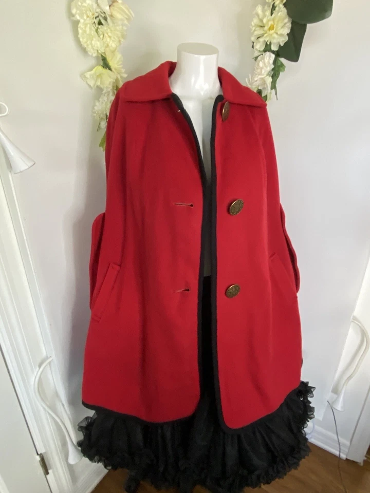 Casaco de lã 1960 Penguin Fashions vermelho preto acabamento forro de lã cinza vintage - Imagem 2 de 4