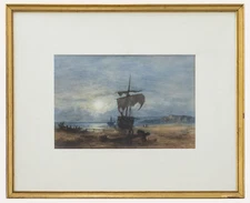J.W. Brien - 1870 Framed Watercolour, Beached at Sunset