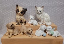 Vintage Homco Mom Cat & Kittens Persian Calico Puppy Dog Figurine Lot 7 Pcs