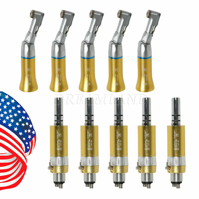 5 NSK Style Slow Speed Handpiece Contra Angle Latch + 5*Air Motor 4-Hole Gold