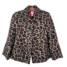 Chico's Blazer Jacket Size Small 0 Animal Jacquard Swing Button Brown Black