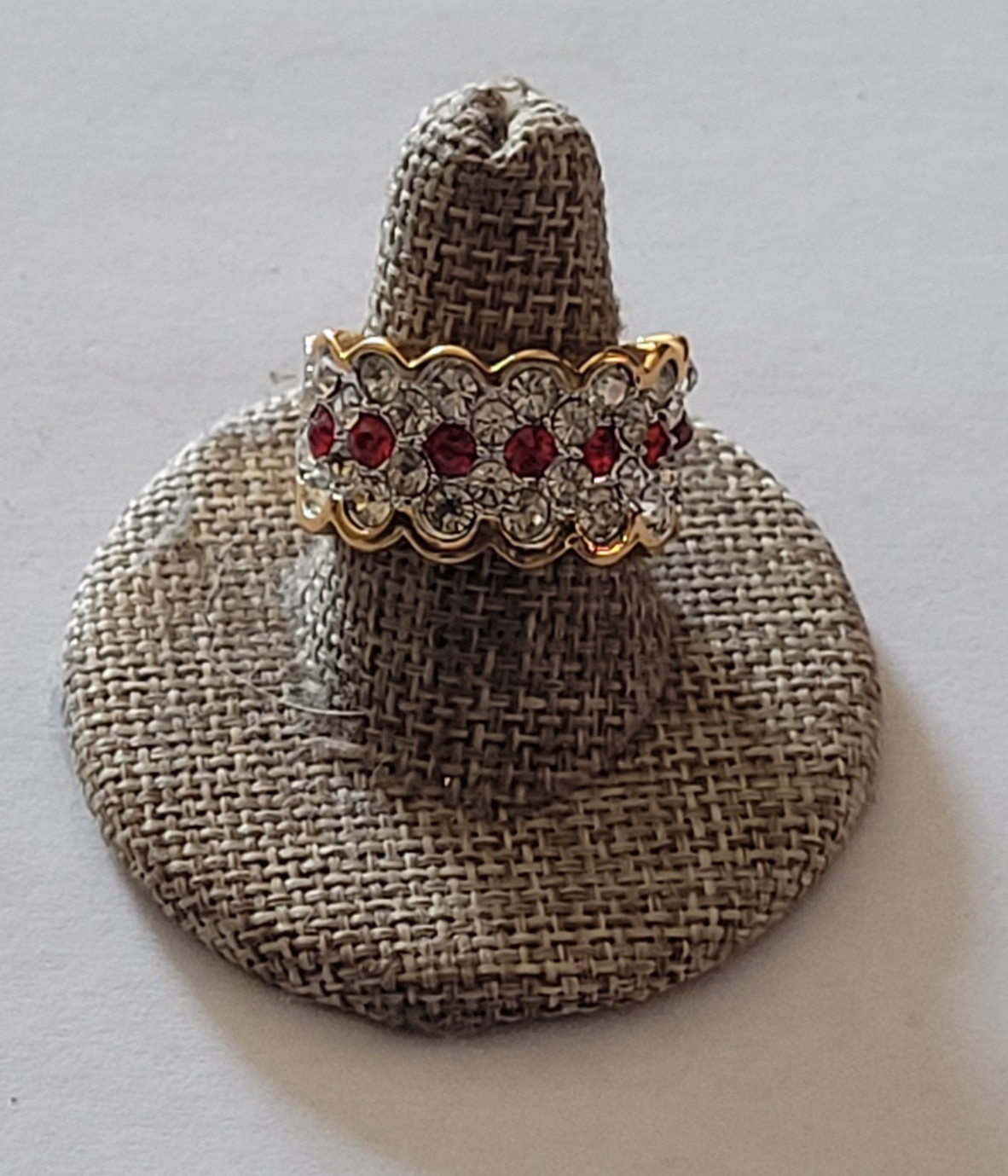 Gold -Tone Ruby & Crystal Cluster Ring Size 8.5 - image 4