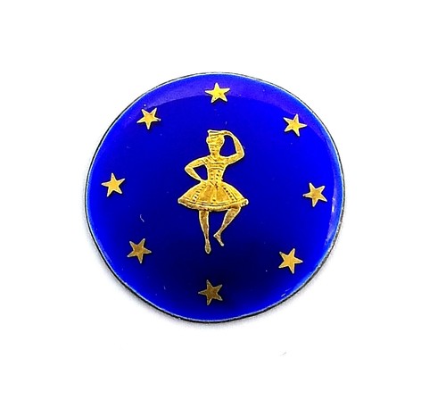  Antike runde kobaltblaue Emaille & Gold Ballerina Design Plakette 15 mm #B59 - Bild 1 von 2