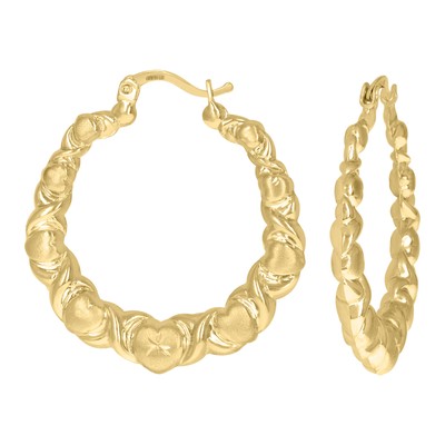 10k Gold DC gebürstet Damen Herz Xo Hugs & Kisses 35,2mm Klapp Creolen Huggies