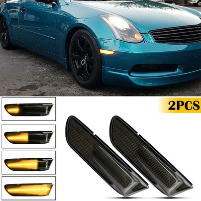 Pair Amber LED Front Bumper Side Marker Light For 03-07 Infiniti G35 Coupe Smoke