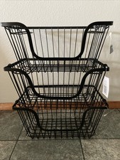 Black Metal Wire Stackable Storage Basket Set Rectangular 3-Piece 12 X 8 X 6 in