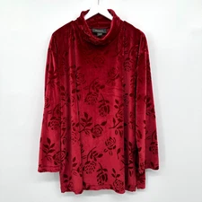 Vintage Lane Bryant Tunic Top Shirt Size 22 24 Red Embossed Velvet Christmas 3X