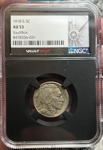 1918-S Buffalo Nickel AU-53 NGC VaultBox Low Mintage Nice Eye Appeal
