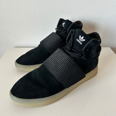 Adidas Tubular Invader Strap Mens 12 Black Suede High Top Lace Up Sneakers