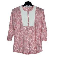 Lands End Women&rsquo;s Medium Top Pink White Dandelion Floral Print Eyelet Front (E)