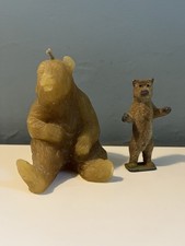 Antique Bear German Toy With Fur Flocking Cast Lead And Wax Candle Bear . ?