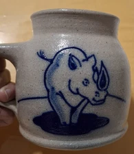 Rare Don Hains 2001 Salmon Falls Stoneware Mug Blue Rhino