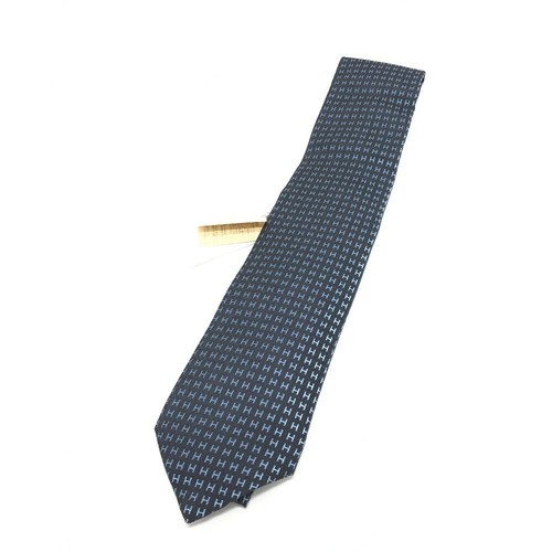 HERMES Necktie Tie Gray H logo pattern 100% Silk made in France J1566 - Picture 22 of 24