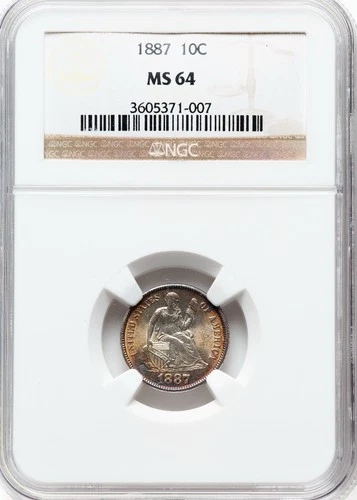 1887 - Seated Liberty Dime - NGC MS 64 - Amazing Tone - Great Looking Coin.