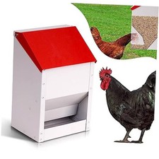 Automatic Metal Chicken Feeder Galvanized Poultry Feeder with Lid Outdoor 10LBS