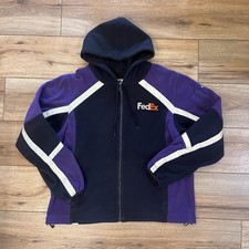 Vintage FedEx VF Imagewear Zip Up Fleece Hoodie Sweatshirt Black Purple Men's L