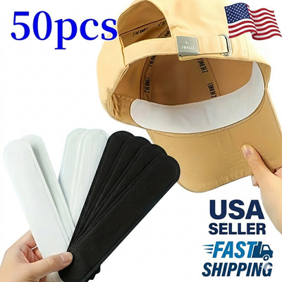 50Pcs Absorbent Sweat Golf Hat Liner Strips Pads Baseball Flat Sun Cap Hat