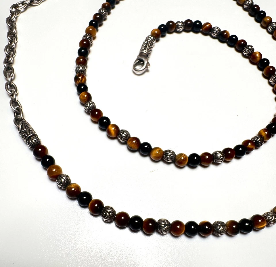 Collar John Hardy Plata Esterlina Clásico Cadena Ojo de Tigre Cuentas - 20-24" Foto 4 de 4