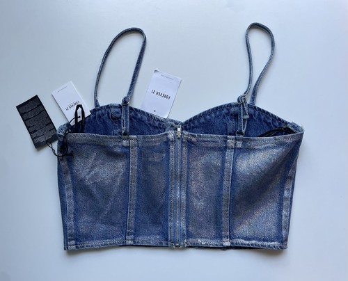 Forever 21 NWT Blue Denim Corset Bustie Top Size Large Y2K Vintage - Bild 2 von 2