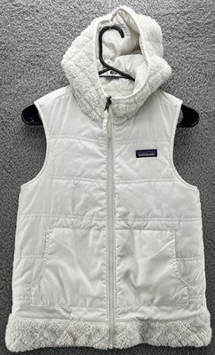 Patagonia Women's Reversible Hooded Fuzzy Fleece Vest White Cream