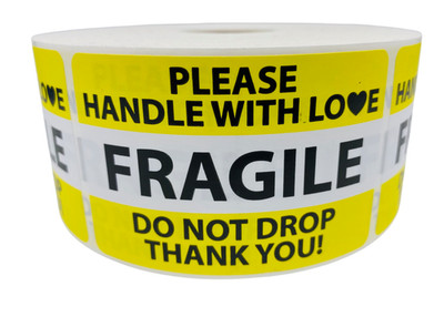 2x3, FRAGILE/DO NOT DROP THANK YOU! Yellow 500 labels per roll, 1-40 RLS