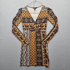 Forever 21 Women's Size Small Mustard Brown Long Sleeve Wrap Dress