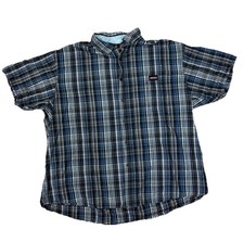 Dickies Button Up Short Sleeve Shirt Navy Blue Plaid   Size 2XL 100 Cotton