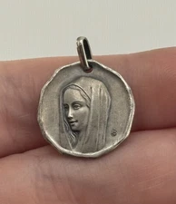 Vintage 800 Silver Virgin Mary Our Lady of Lourdes Medal Charm