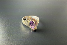 4.5g Vintage Sterling Silver Marquise Purple Gemstone Ring Statement Band Size 7