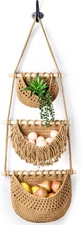 Lawei 3 Tier Hanging Fruit Basket, Wall Vegetable Baskets brown 