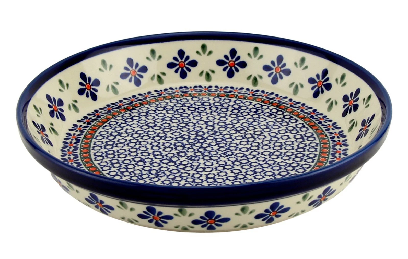 Polish Pottery Pie Plate 10" Mosaic Flower Design Zaklady Boleslawiec