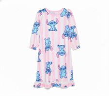 Lilo and Stitch Girl's Pink Striped Character Print Flannel Nightgown, Gown
