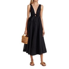 Zimmermann Anneke Tie Front Long Dress Size 4 in Black 100% Cotton NEW