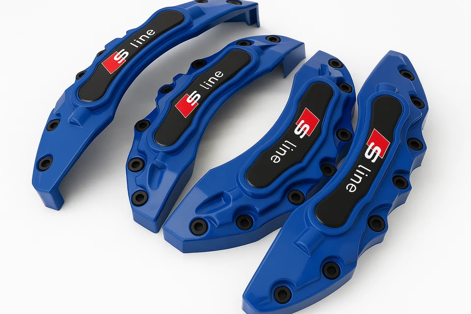 S Line Blue Brake Caliper Covers Set Audi A3 A4 A5 A6 Q5 Q7 RS4 RS5 RS6 Q2 Q3 Q7 - Image 3 of 4