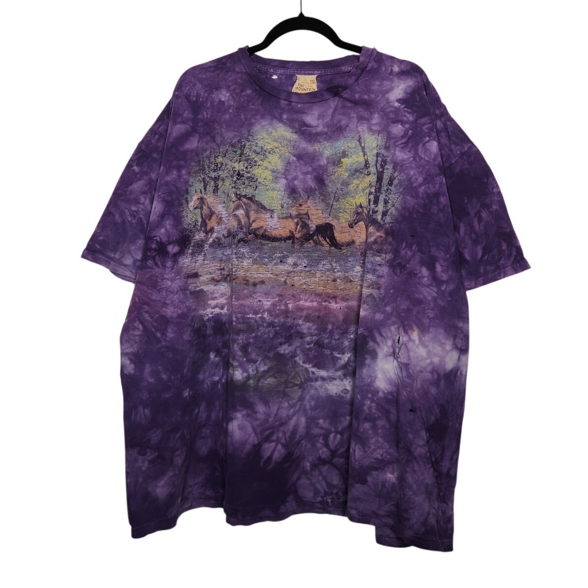 Vintage The Mountain Leather Tag Horses Distressed Grunge Thrashed Tie Dye 2XL